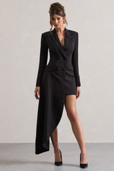 Black Tailored Blazer Mini Dress With Asymmetric Hem